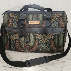 Vintage Jordache black floral tapestry overnight carry on weekend bag luggage